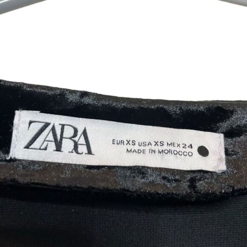 ZARA Ruched Velvet Mini Dress Women’s XS Black Long‎ Sleeve V-Neck Cocktail - Picture 11 of 13